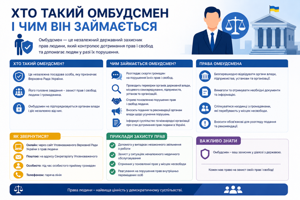 Інфографіка про функції та повноваження омбудсмена з прав людини в Україні