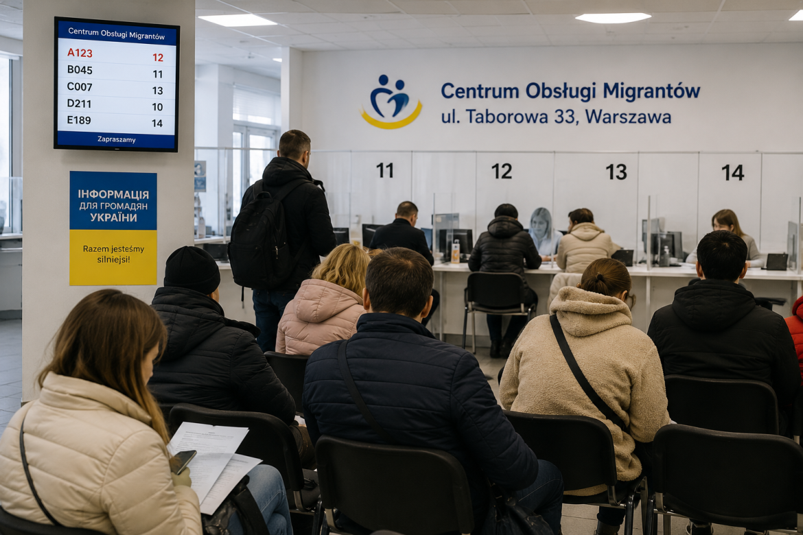 Відвідувачі очікують прийому в польському центрі обслуговування мігрантів