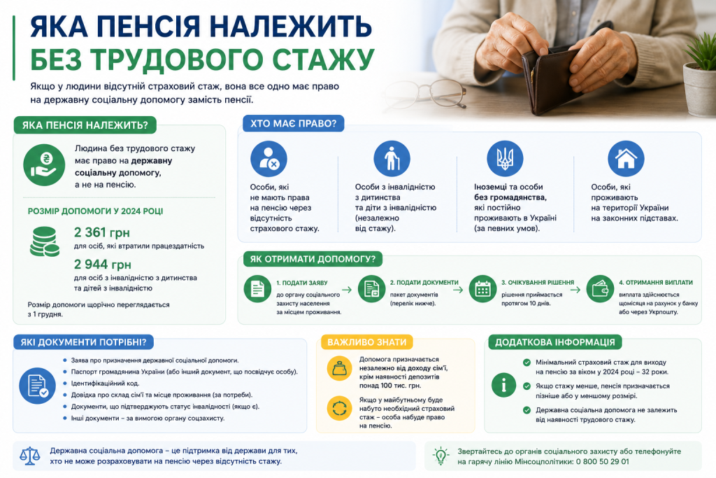 Інфографіка про державну соціальну допомогу для осіб без страхового стажу